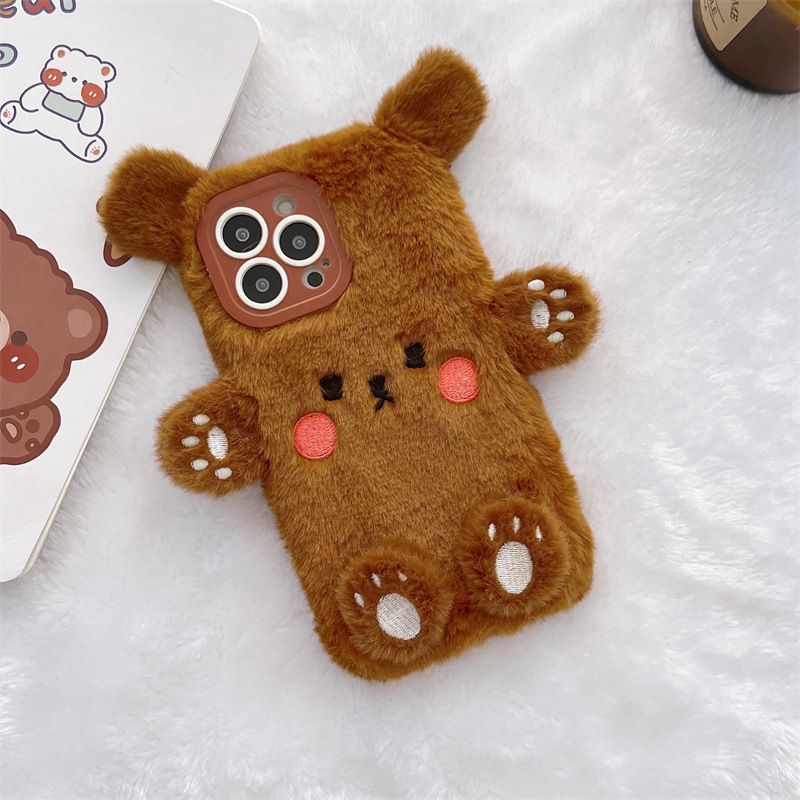 Korean 3D Cartoon Bear Fluffy  – Phone Cases For Iphone 13 recenzja i cena